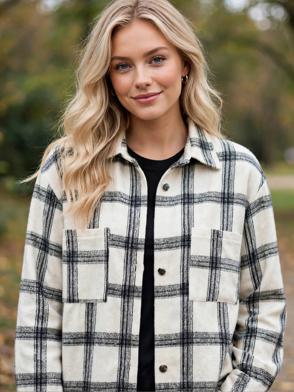 Plaid Shirt Jacket in White & Black Like New